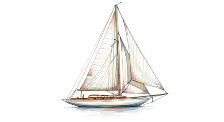 Obraz premium Classic single masted sailing vessel artwork isolated on a white background