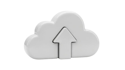 White Ceramic 3D Cloud Upload Icon, Data Transfer, isolated on white background