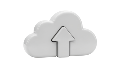 White Ceramic 3D Cloud Upload Icon, Data Transfer, isolated on white background