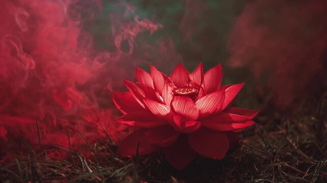 first chakra root chakra red lotus on the ground radiating red light energy. grounding rooting earthing back to the roots muladhara 1st chakra