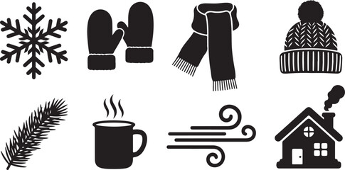 Winter icons set for cold weather season