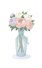 Pastel Peony Bouquet in Blue Vase