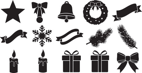 Christmas holiday icons set black silhouette