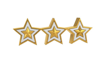 White and Gold 3D Star Rating Icon, Review and Feedback, isolated on white background