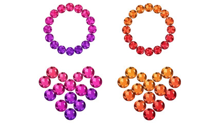 Colorful Gemstone Heart and Circle Shapes Set - Sparkling Shiny Jewelry Design Elements