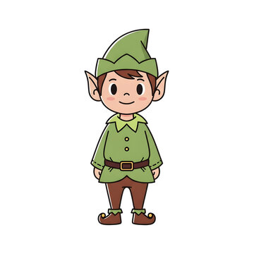 Peter pan illustration of boy elf dressed in green isolated on transparent background