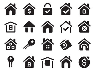 Diverse glyph style icons of houses properties and real estate concepts