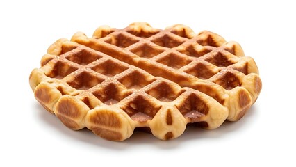 Delicious and crispy belgian style waffle on a white background