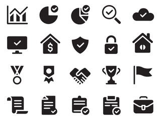 Collection of 20 glyph style icons for business finance and success concepts