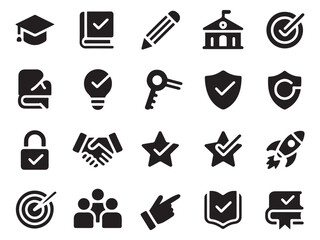 Collection of 20 glyph style icons for education business and achievement concepts