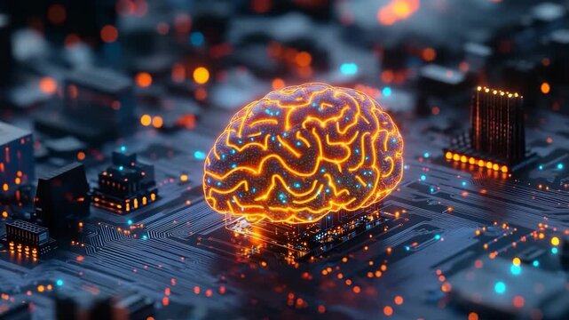 Innovative digital brain concept representing artificial intelligence on circuit board