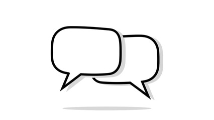 Two blank speech bubbles with black outlines and shadows on a white background, concept