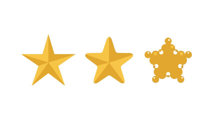 Three golden star rating concepts for design and evaluation against a white background.