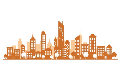 Fototapeta premium Urban landscape silhouette with buildings and trees against a white background, vector illustration