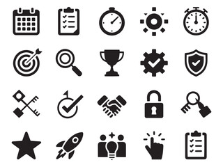 Collection of 20 glyph style business and strategy icons for general use
