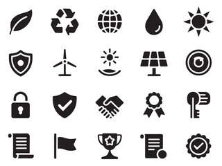 Diverse glyph style icons for business sustainability and environment topics