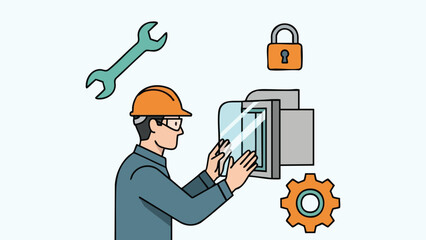 Industrial Worker Performing Maintenance on Machinery with Tools and Security Elements