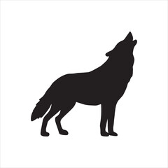 Obraz premium Majestic Howling Wolf Silhouette Against White Background Capturing Wilderness and Animal Behavior with Expressive Artistic Detail Perfect for Graphic Design and Illustration