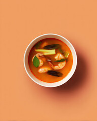 Traditional Tom Yum soup with shrimp and herbs
