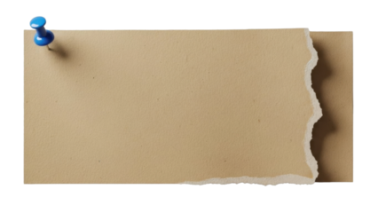 Rectangular kraft paper, blue pushpin, wavy torn edge detail