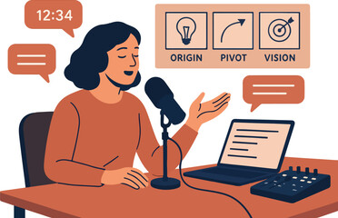 Founder Podcast Recording Studio &mdash; Microphone, Live Transcript & Storyboard Vector