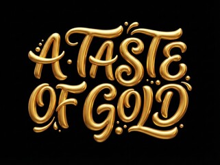Elegant 3D script font quote saying A taste of GOLD in metallic yellow