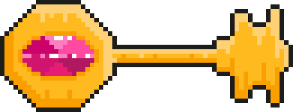 Golden pixel art key with talking mouth