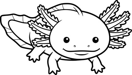 Obraz premium Cute Axolotl Vector Illustration Black and White Outline Aquatic Animal for Children Coloring Book 