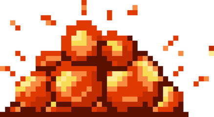 Pixel art pile of glowing hot embers emitting sparks