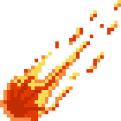 Pixel art meteor falling with fiery trail