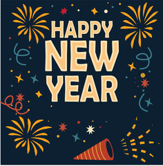 Happy New Year Typography. Happy New Year Card Design Eps, Happy New Year Typography 2026