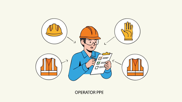 A meticulous worker ensuring safety protocols are followed by reviewing essential personal protective equipment checklists and equipment
