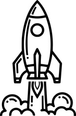 Fototapeta premium Rocket Ship Launch Vector Illustration Black and White Outline Space Transport for Coloring Book 