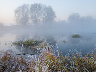 misty and frosty morning on the river
