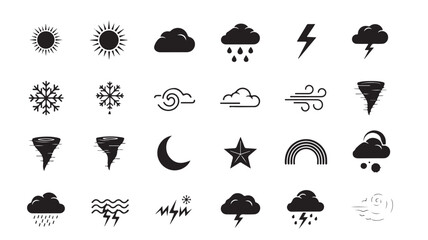 Weather Forecast Icons on White Background