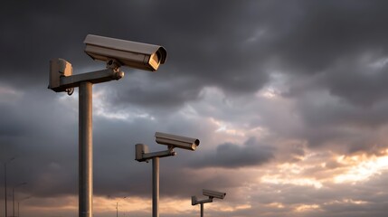 Security s watch under a dramatic overcast sky illuminated by the fading light of dusk