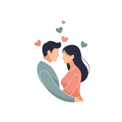 Obraz premium romantic couple embracing with floating heart symbols expressing love and affection in an