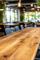Modern Wooden Table in Stylish Restaurant Interior Design Space