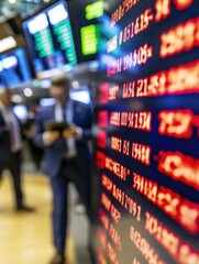 Trading Expert Analyzing Stock Market Data in Busy Financial Center