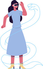 Woman interacting with virtual reality snake game