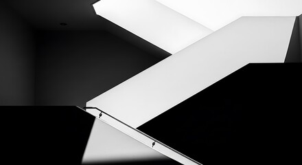Modern staircase with striking monochrome design and minimalist architecture, perfect for conveying elegance and sophistication in your creative projects
