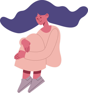 Young woman sitting, hugging knees, feeling calm and introverted