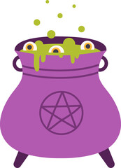 Halloween cauldron bubbling green potion with spooky eyeballs