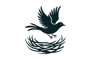 Fototapeta premium Black bird flying out of nest flying bird taking off