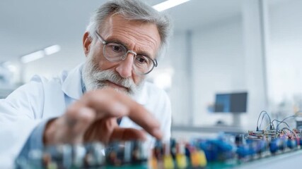Elderly Male Electrical Engineer Testing Circuit Board