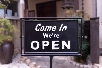 yes we're open sign , vintage restaurant sign , Open sign in street cafe