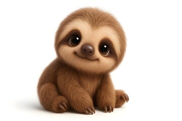 Naklejka premium Adorable Baby Sloth 3D Render Isolated on White