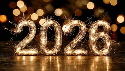 2026 New Year Sparkler Numbers with Bokeh Lights celebration