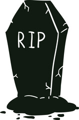 Tombstone with RIP text silhouetted illustration