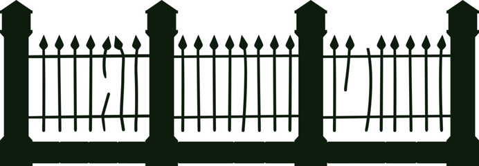 Damaged old iron fence showing security problem